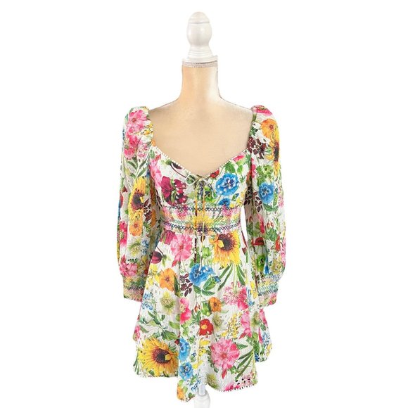 Alice + Olivia Crawford Mini Dress Size 2 Floral Long Sleeve Sunday Stroll - Picture 3 of 7